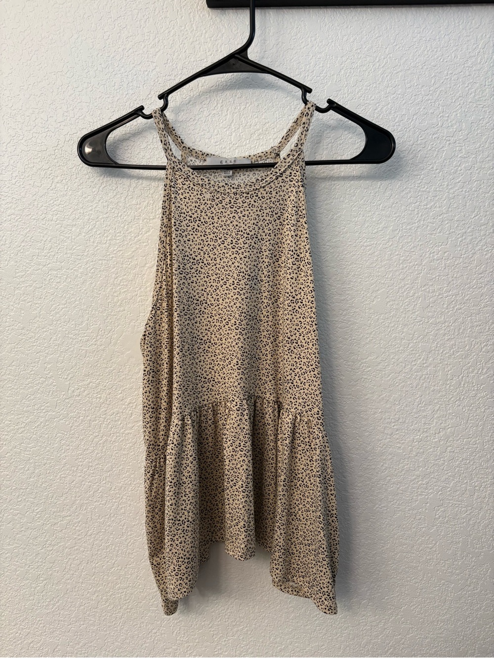 gaze Beige Leopard Print Racerback Peplum Tank
